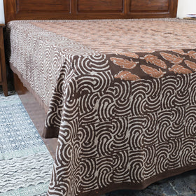 Brown -Block Art Print Cotton Double Bindaas Bed Sheet (110 x 93 in)