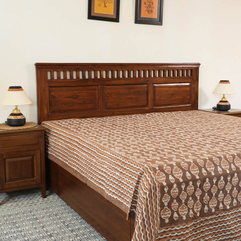 Brown - Block Art Print Cotton Double Bindaas Bed Sheet (110 x 93 in)
