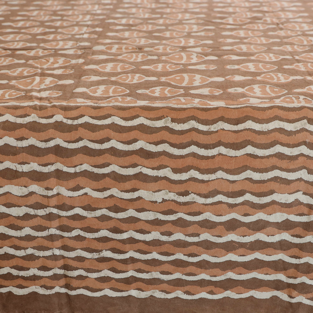 Brown - Block Art Print Cotton Double Bindaas Bed Sheet (110 x 93 in)