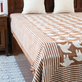 Brown - Bindaas Block Art Prints Natural Dyed Single Bedcover in Pure Cotton (93 x 60 in)