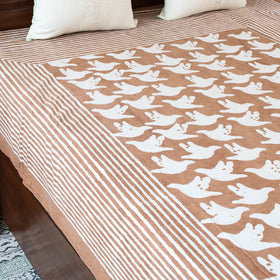 Brown - Bindaas Block Art Prints Natural Dyed Single Bedcover in Pure Cotton (93 x 60 in)