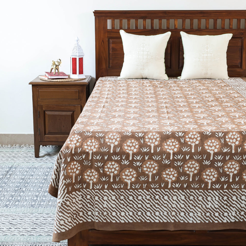 Brown - Block Art Print Cotton Single Bindaas Bed Sheet (93 x 60 in)