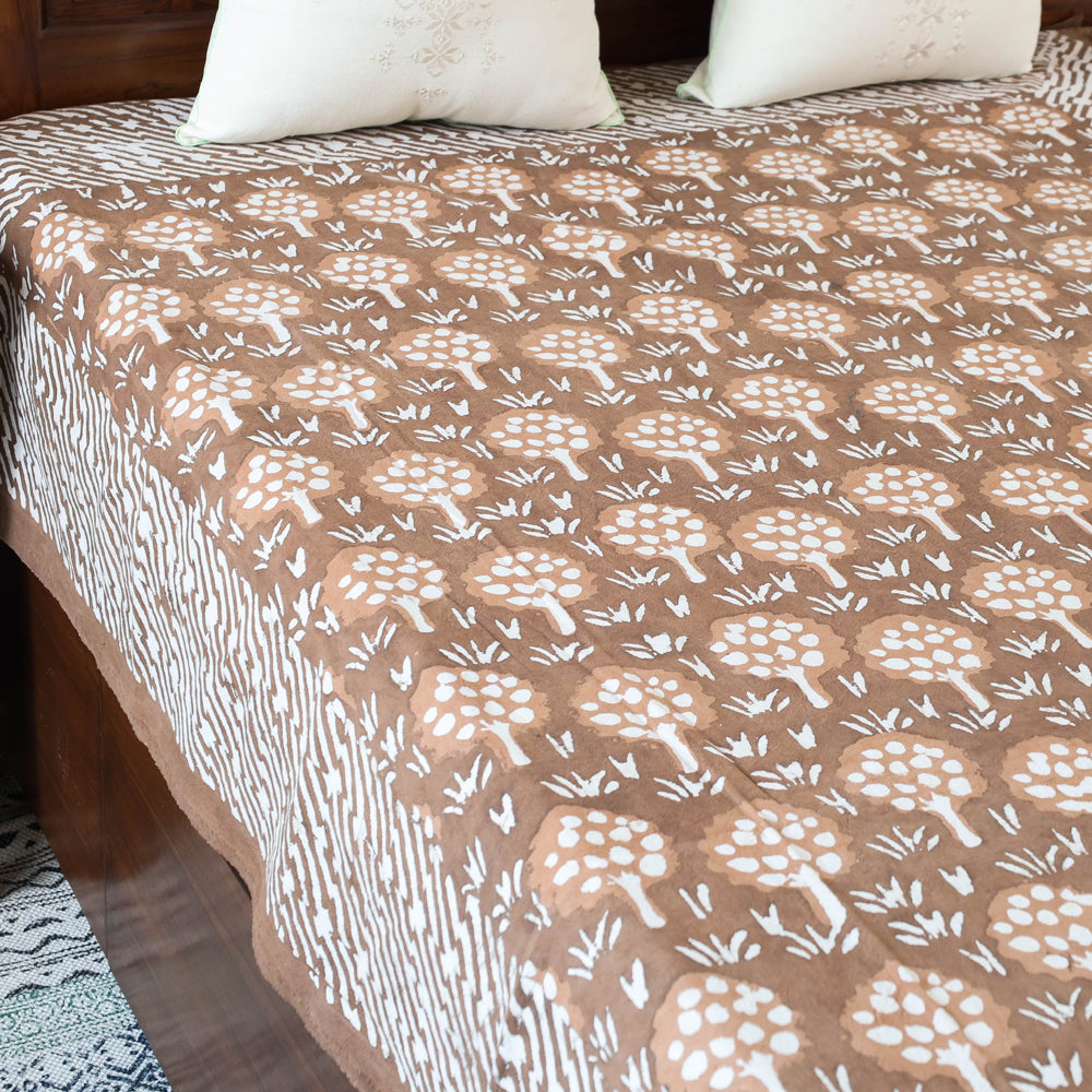 Brown - Block Art Print Cotton Single Bindaas Bed Sheet (93 x 60 in)