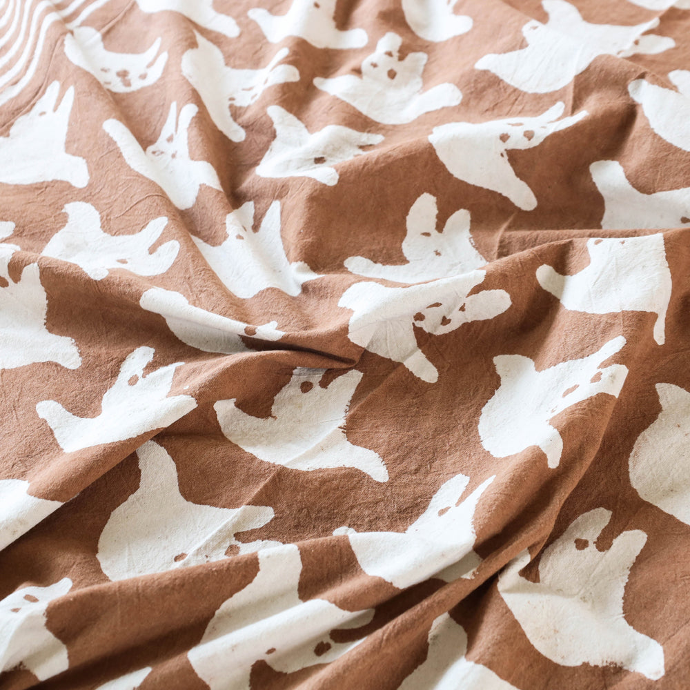 Brown - Bindaas Block Art Prints Natural Dyed Single Bedcover in Pure Cotton (93 x 60 in)