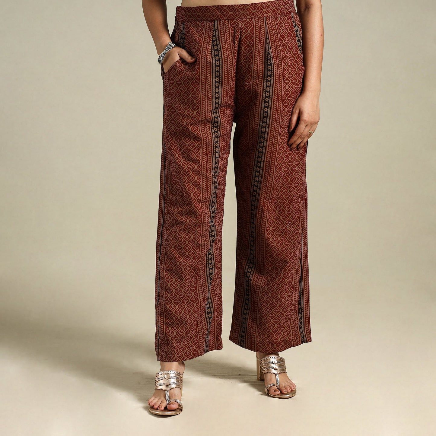 Brown Bagh Block Print Natural Dyed Cotton Palazzo