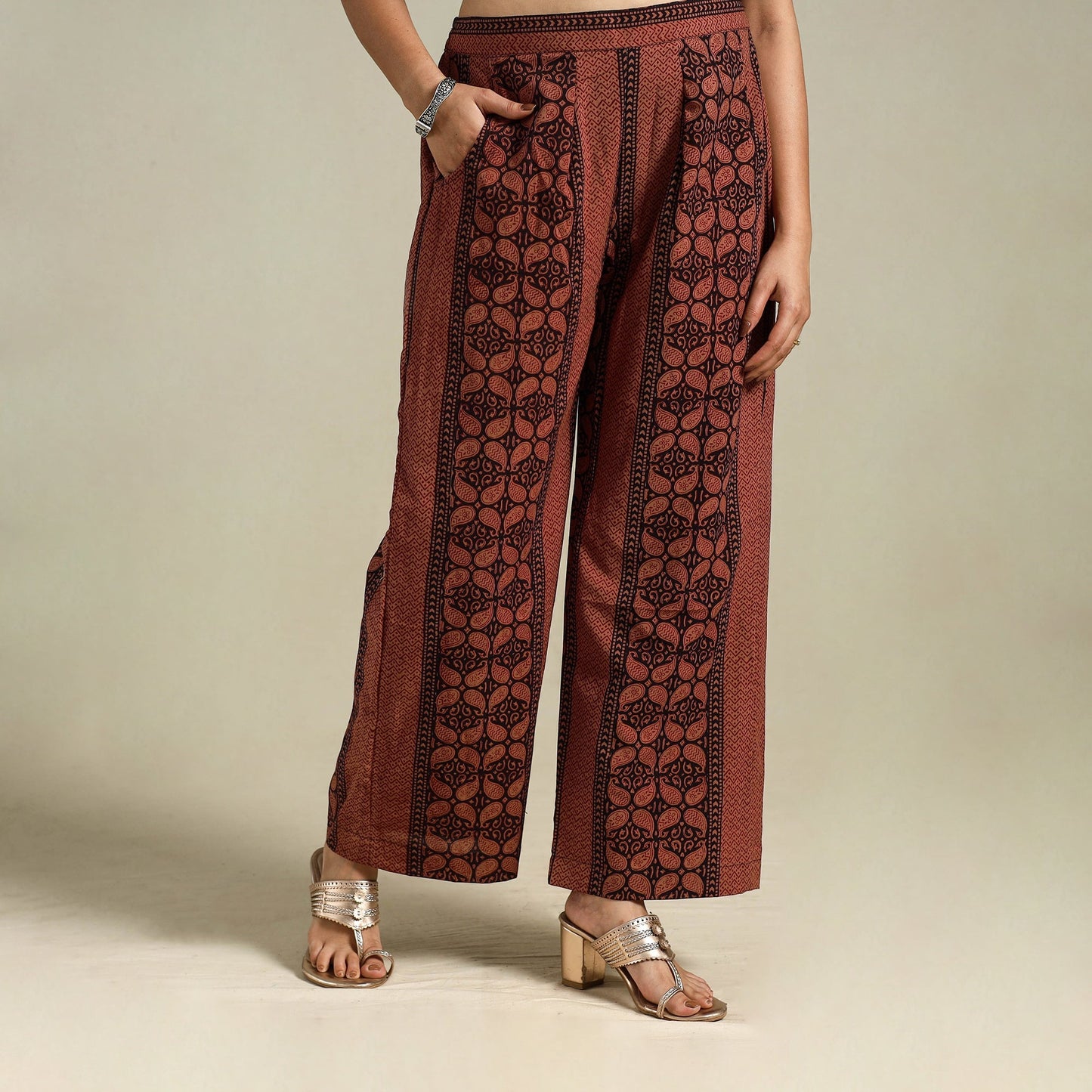 Brown Bagh Block Print Natural Dyed Cotton Palazzo