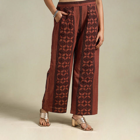 Brown Bagh Block Print Natural Dyed Cotton Palazzo
