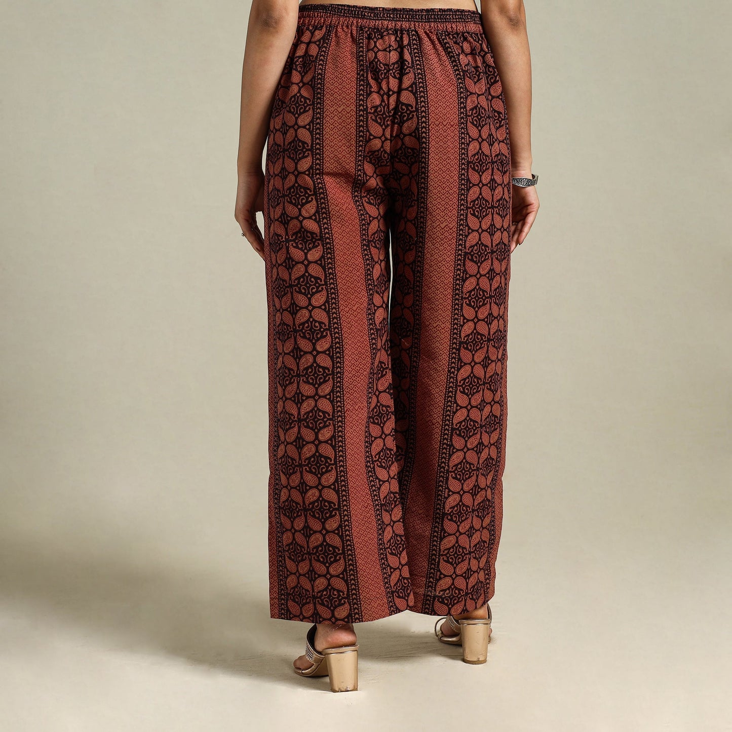 Brown Bagh Block Print Natural Dyed Cotton Palazzo