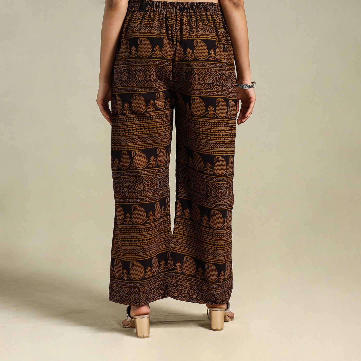 Brown Bagh Block Print Natural Dyed Cotton Palazzo