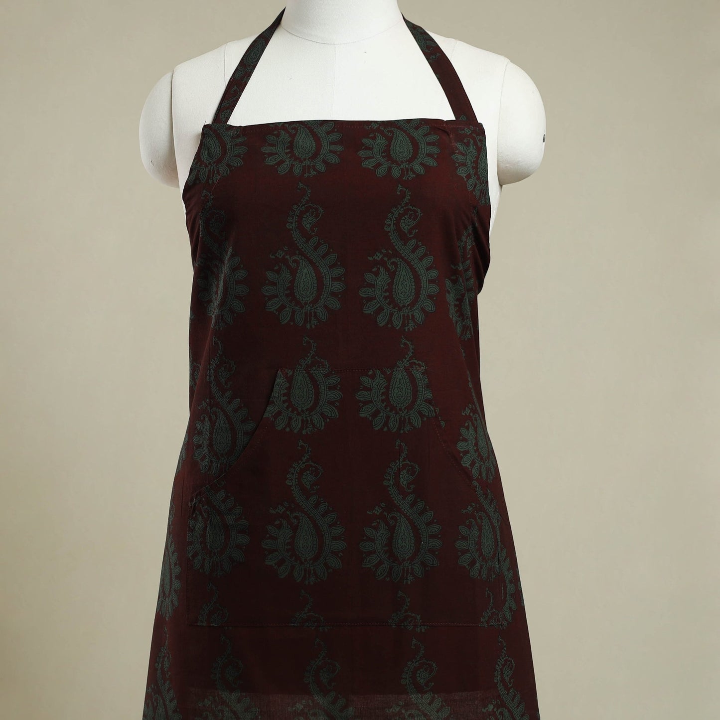 Buy Brown Bagh Block Print Cotton Apron with Pocket