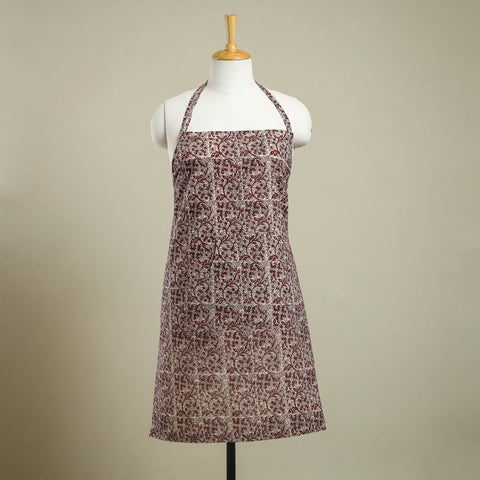 Buy Brown Bagh Block Print Cotton Apron with Pocket