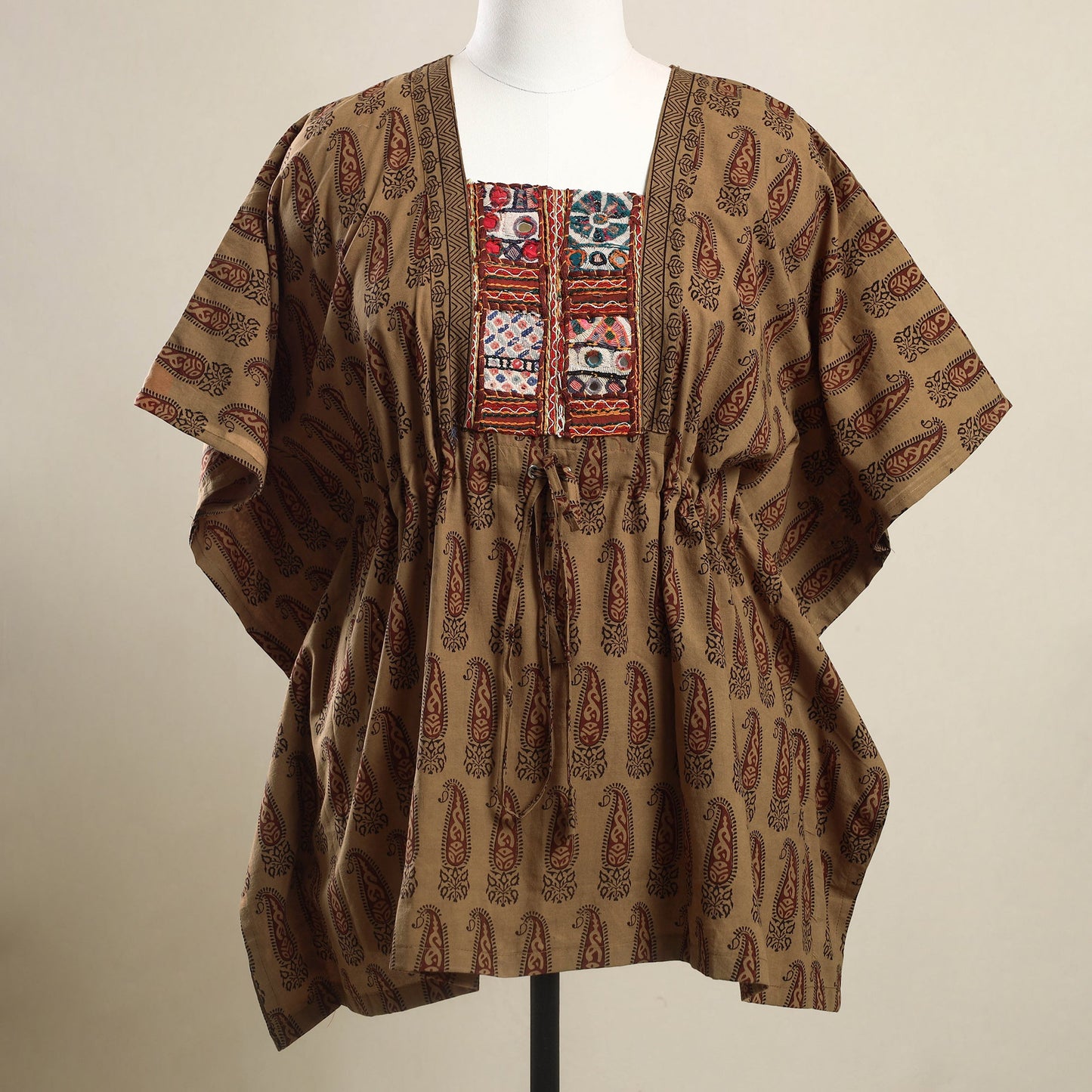 Buy Brown Bagh Cotton Kaftan with Desert Embroidery