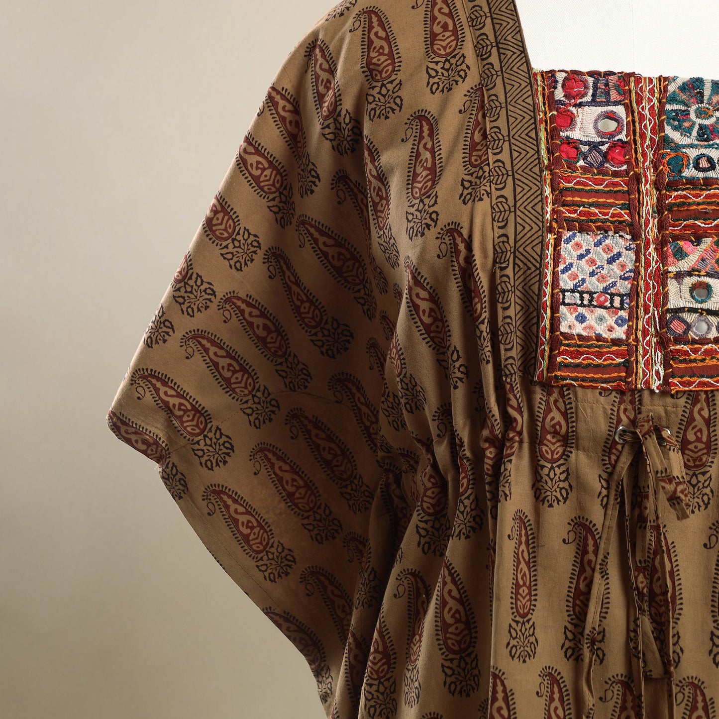 Buy Brown Bagh Cotton Kaftan with Desert Embroidery