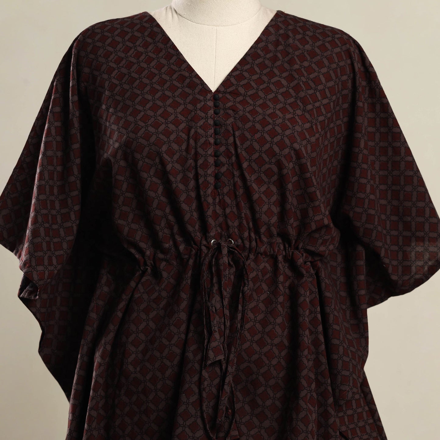 Brown Bagh Print Cotton Kaftan (Short)