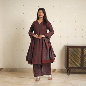 Brown - bagh cotton suit set (set of 3) 06 - handcrafted