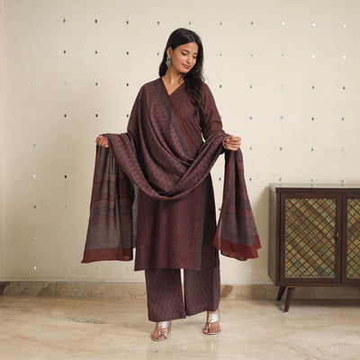 Brown - bagh cotton suit set (set of 3) 06 - handcrafted