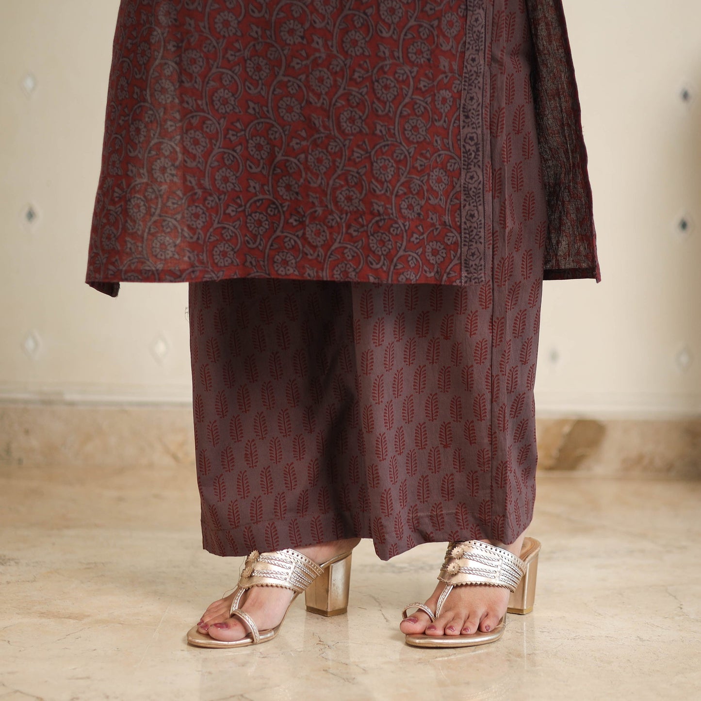 Brown - bagh cotton suit set (set of 3) 06 - handcrafted