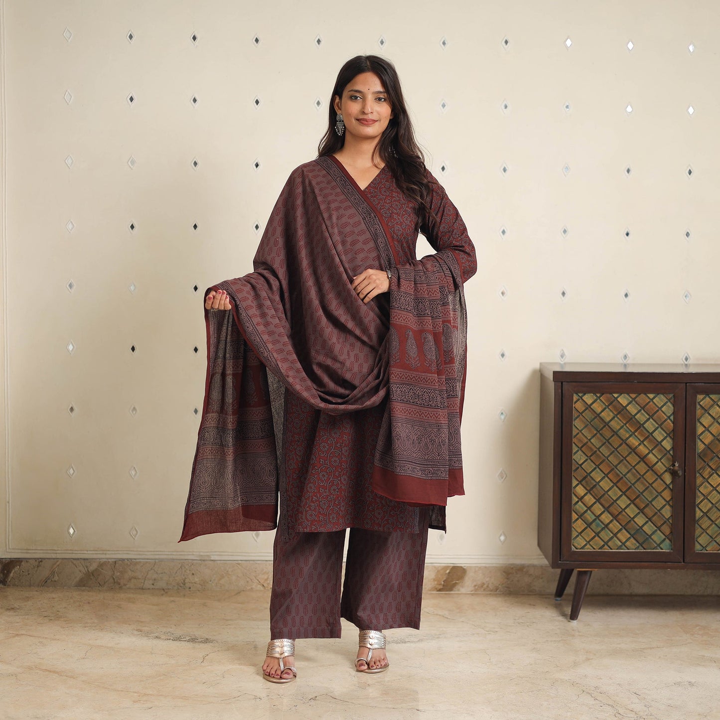 Brown - bagh cotton suit set (set of 3) 06 - handcrafted