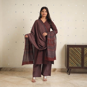 Brown - bagh cotton suit set (set of 3) 06 - handcrafted