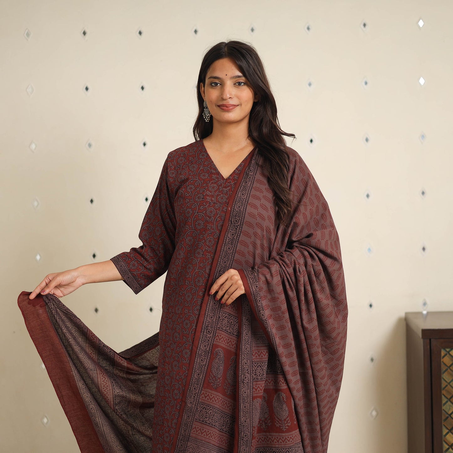 Brown - bagh cotton suit set (set of 3) 06 - handcrafted