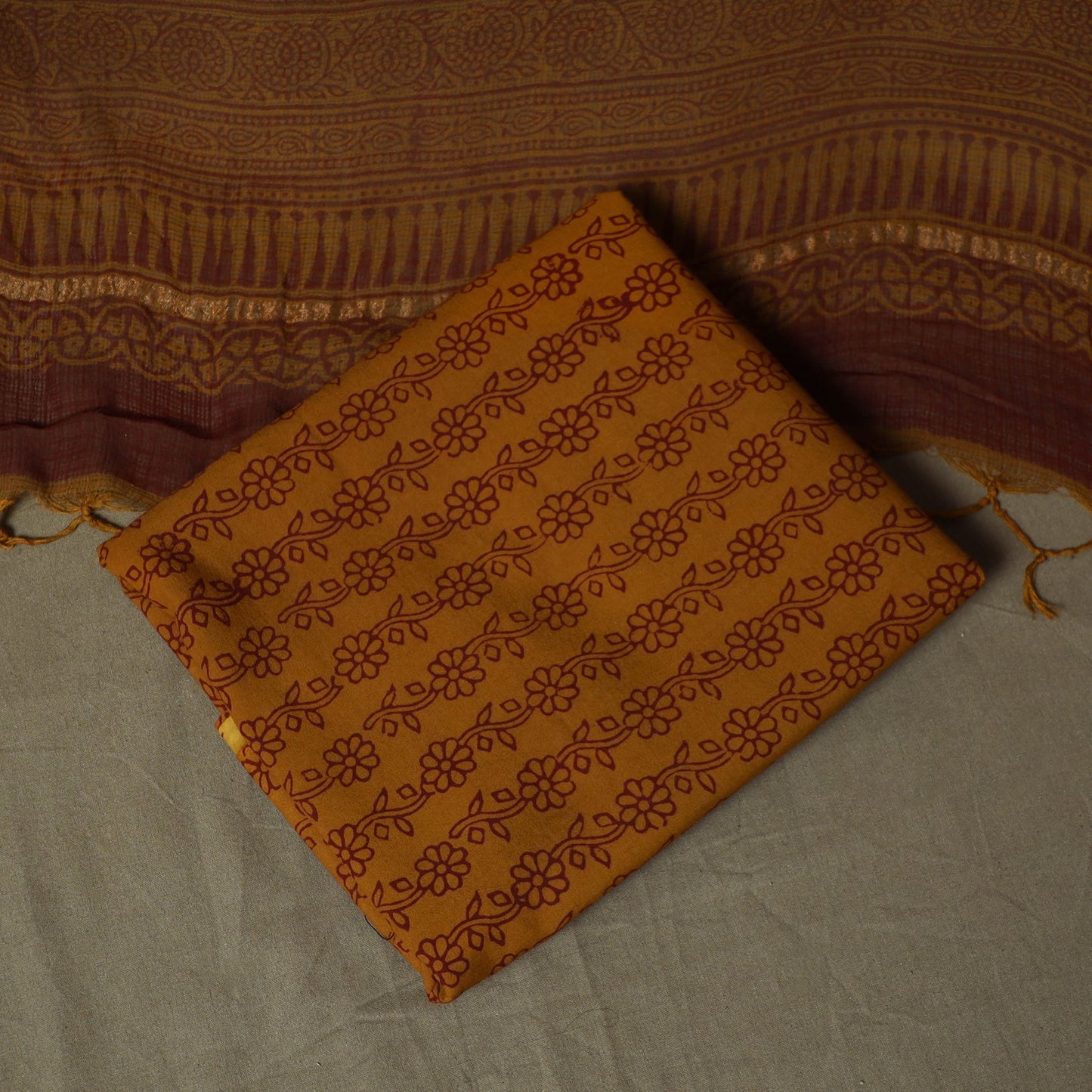 Bagh hand block print natural dyed kota doria cotton 3pc