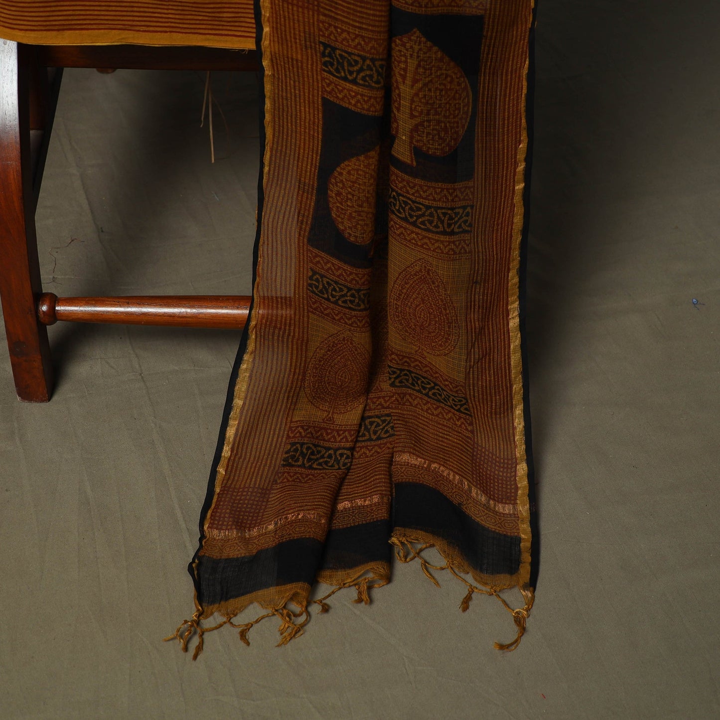 Bagh hand block print natural dyed kota doria cotton 3pc