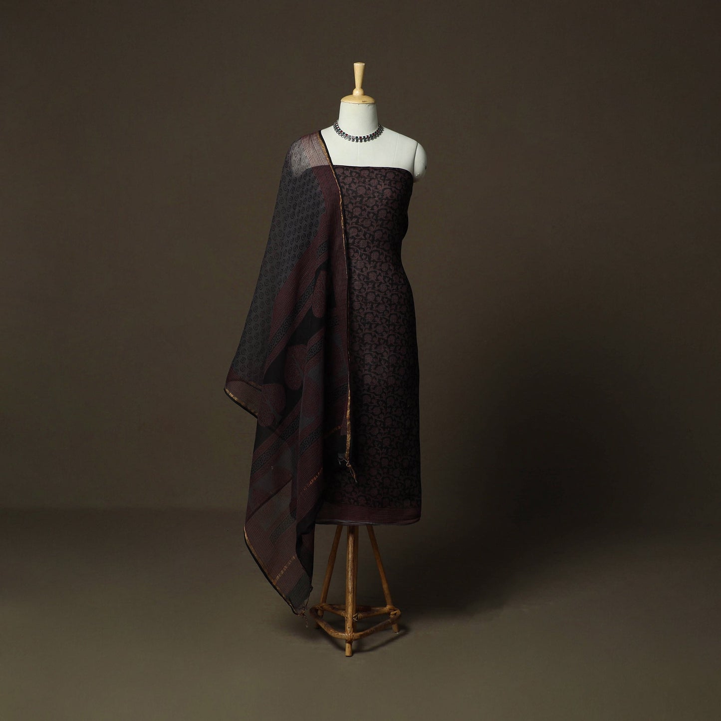 Bagh hand block print natural dyed kota doria cotton 3pc