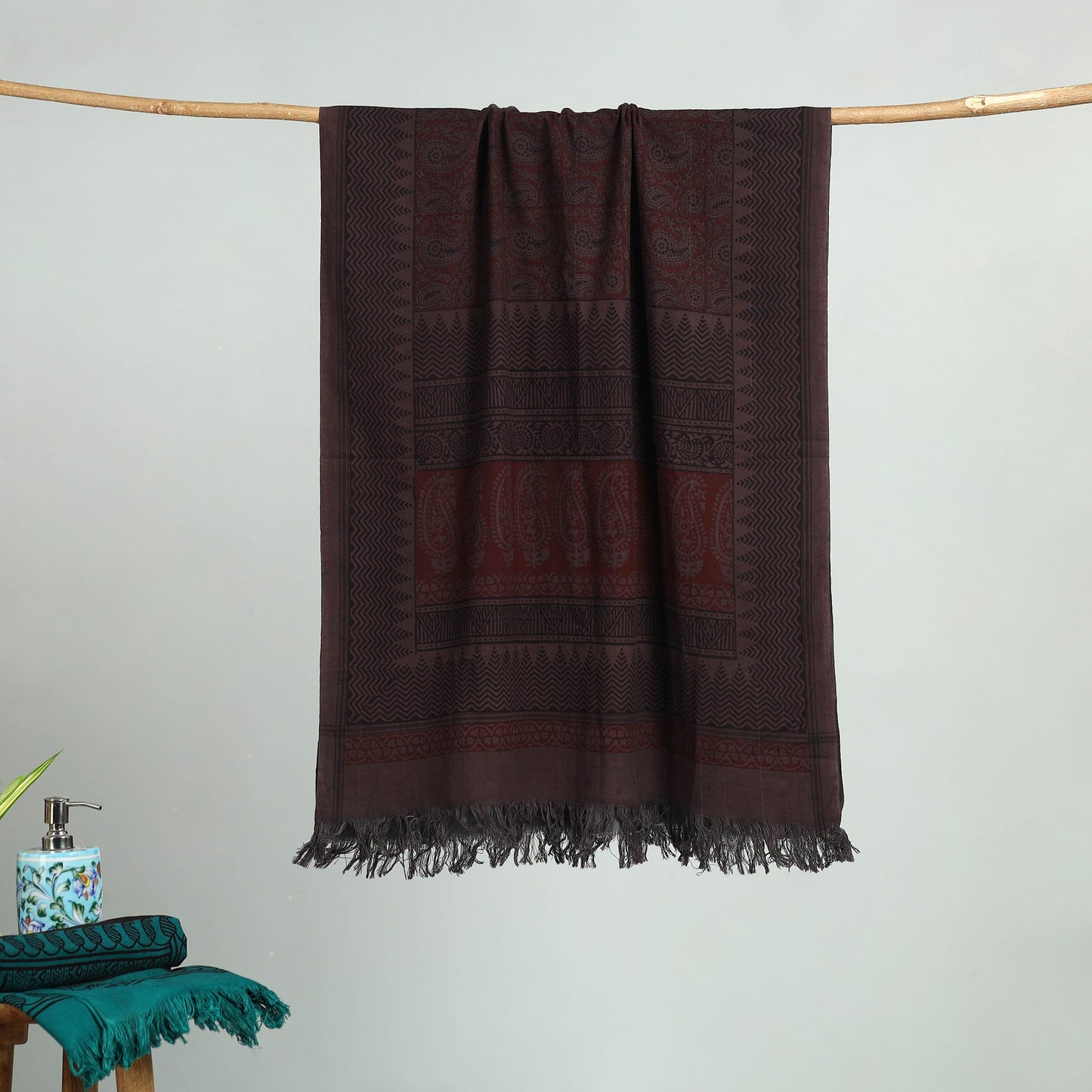 Brown Bagh Hand Block Print Cotton Handloom Towel