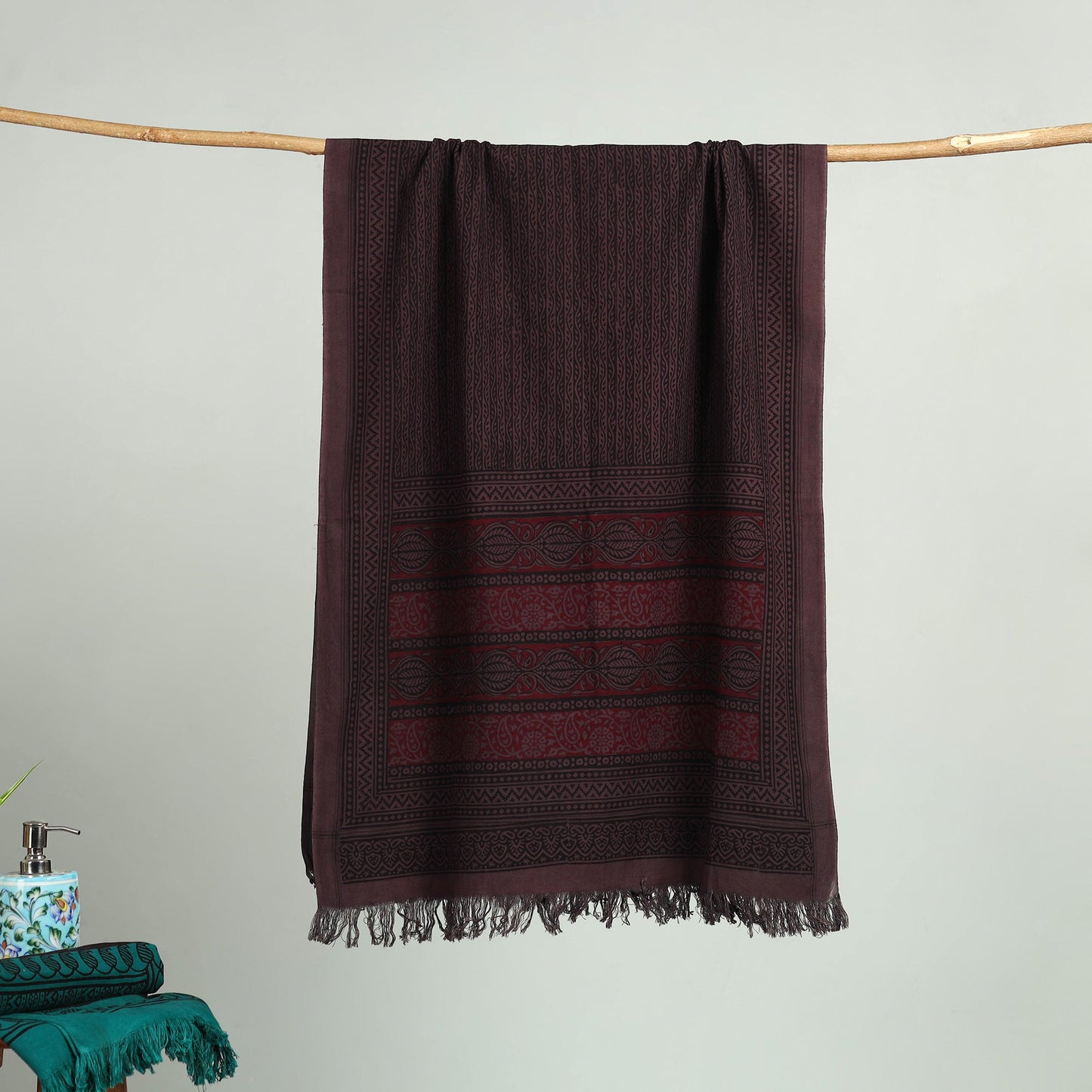 Brown Bagh Hand Block Print Cotton Handloom Towel