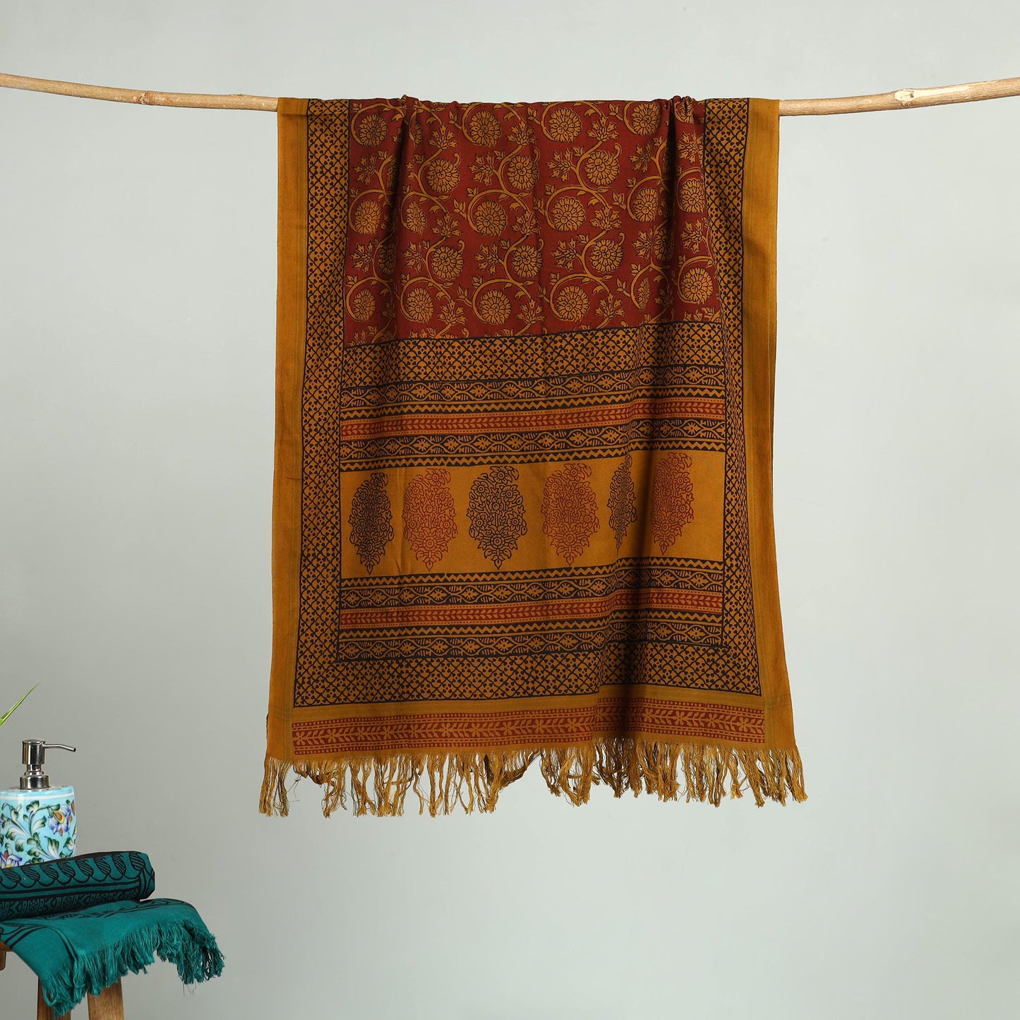 Brown Bagh Hand Block Print Cotton Handloom Towel