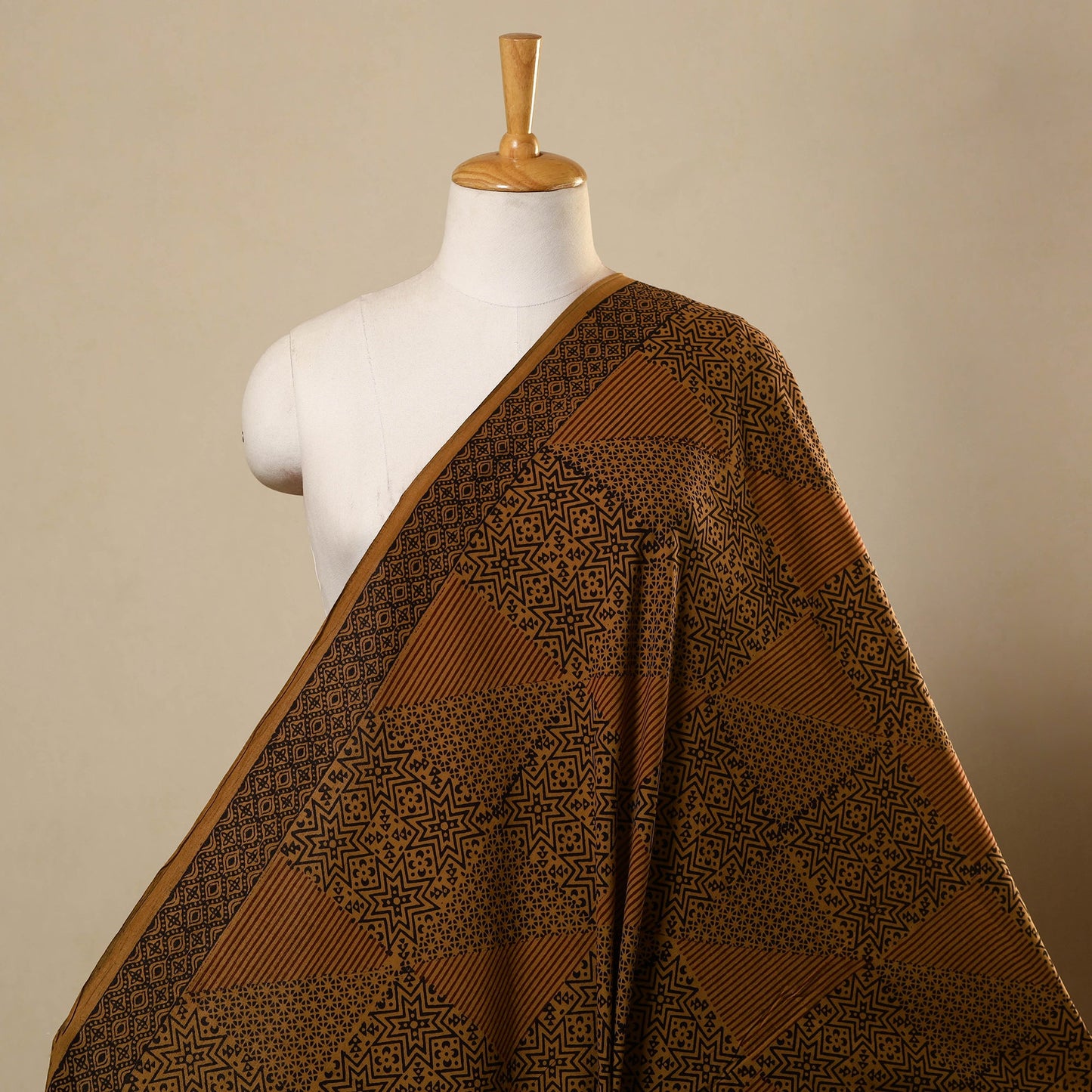 Brown - bagh hand natural dyed cotton fabric 03