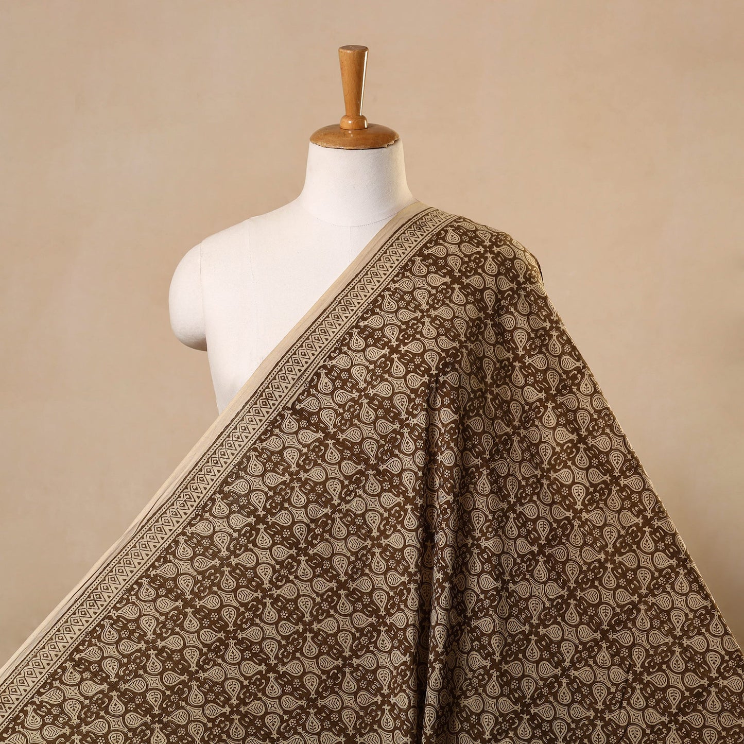 Brown Bagh Hand Block Print Natural Dyed Cotton Fabric