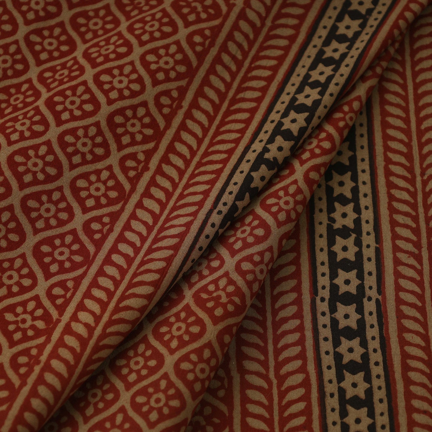 Red Bagh Hand Block Print Natural Dyed Cotton Fabric