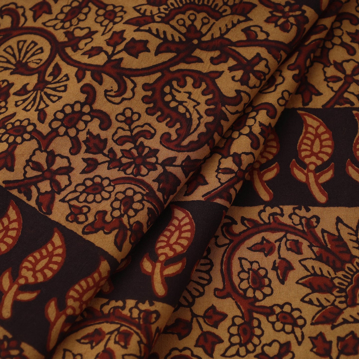Brown Bagh Hand Block Print Natural Dyed Cotton Fabric