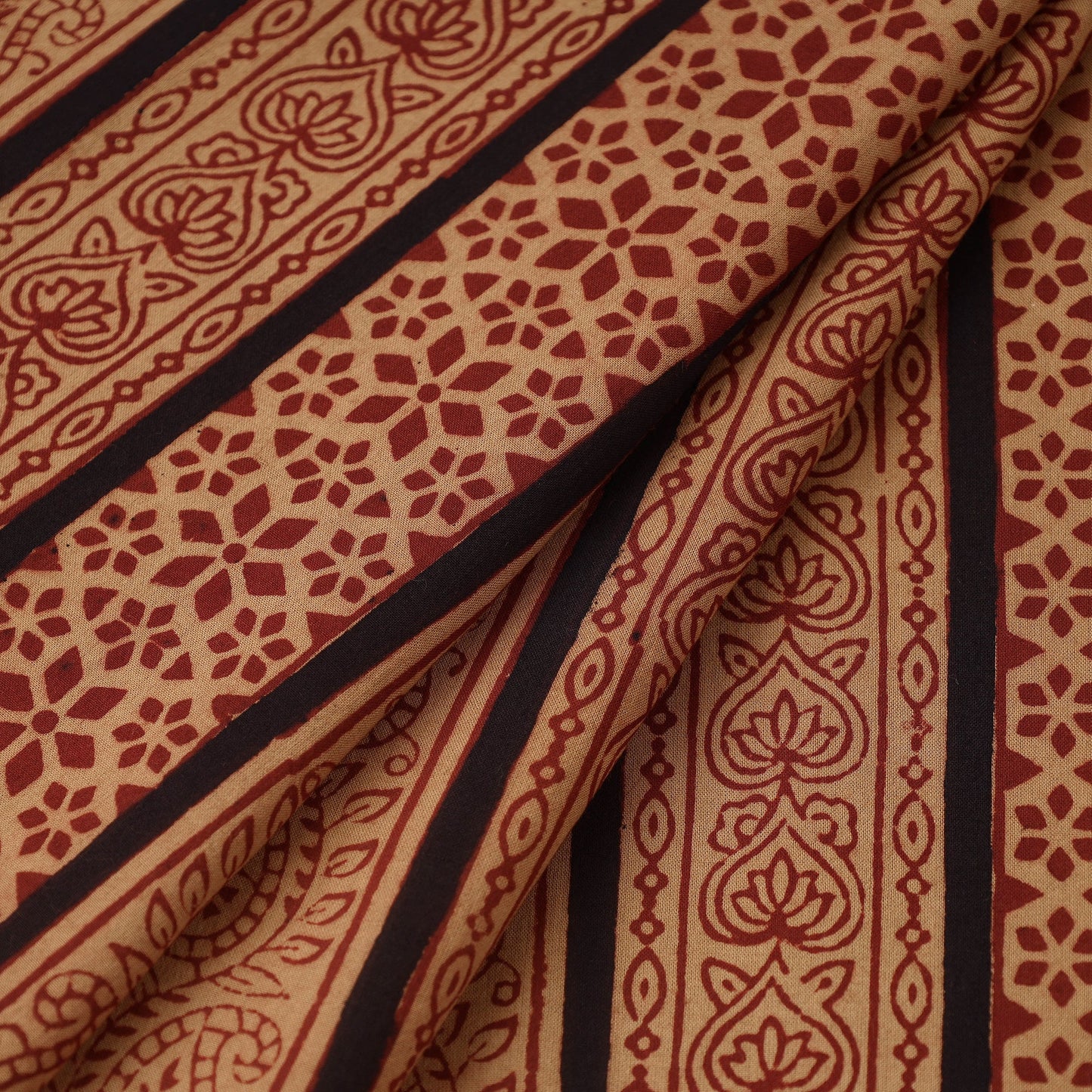 Brown Bagh Hand Block Print Natural Dyed Cotton Fabric