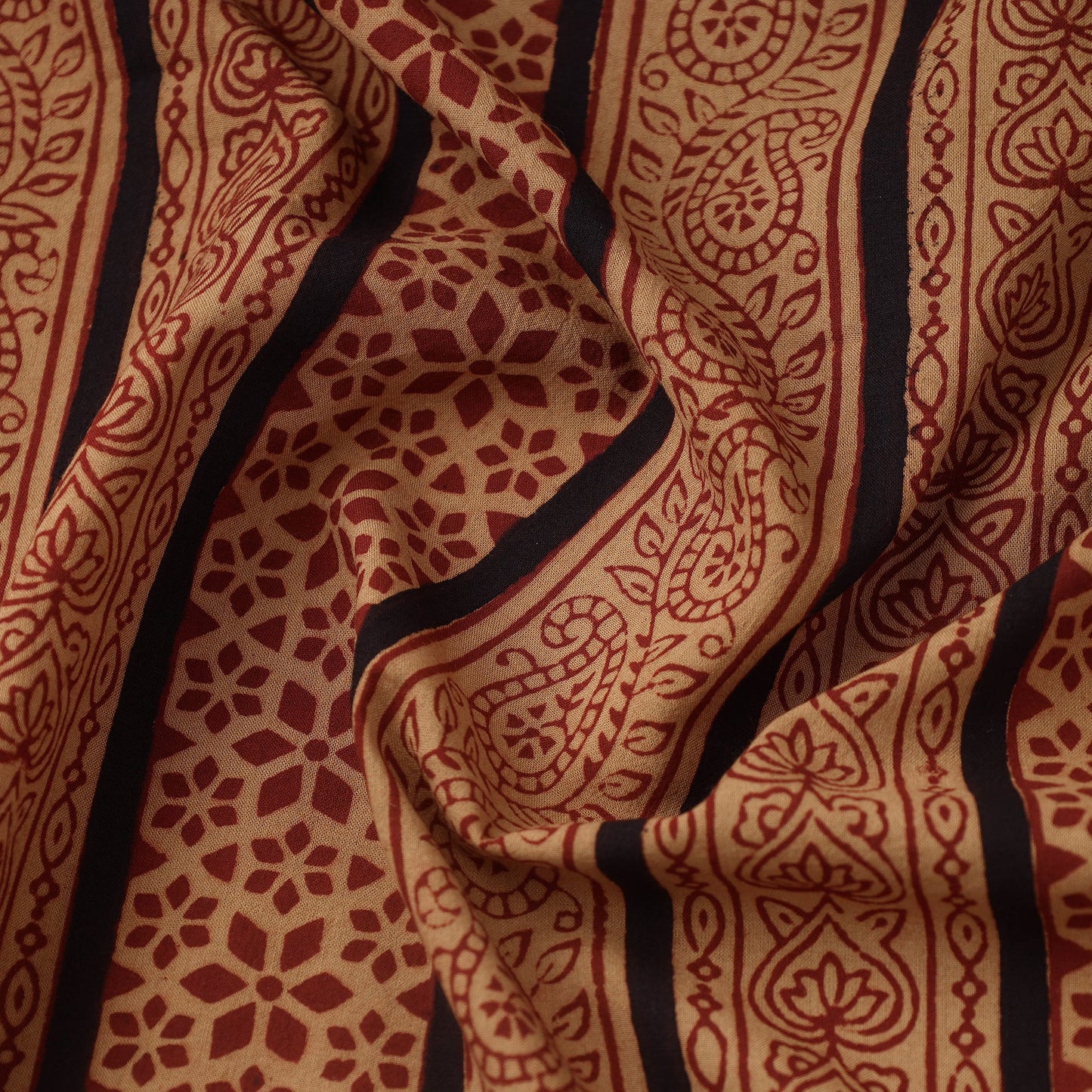 Brown Bagh Hand Block Print Natural Dyed Cotton Fabric