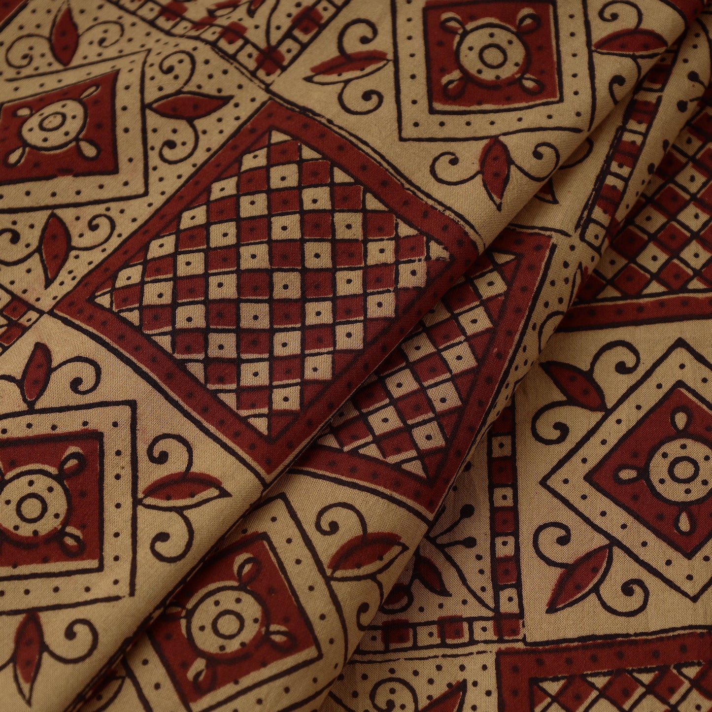 Brown Bagh Hand Block Print Natural Dyed Cotton Fabric