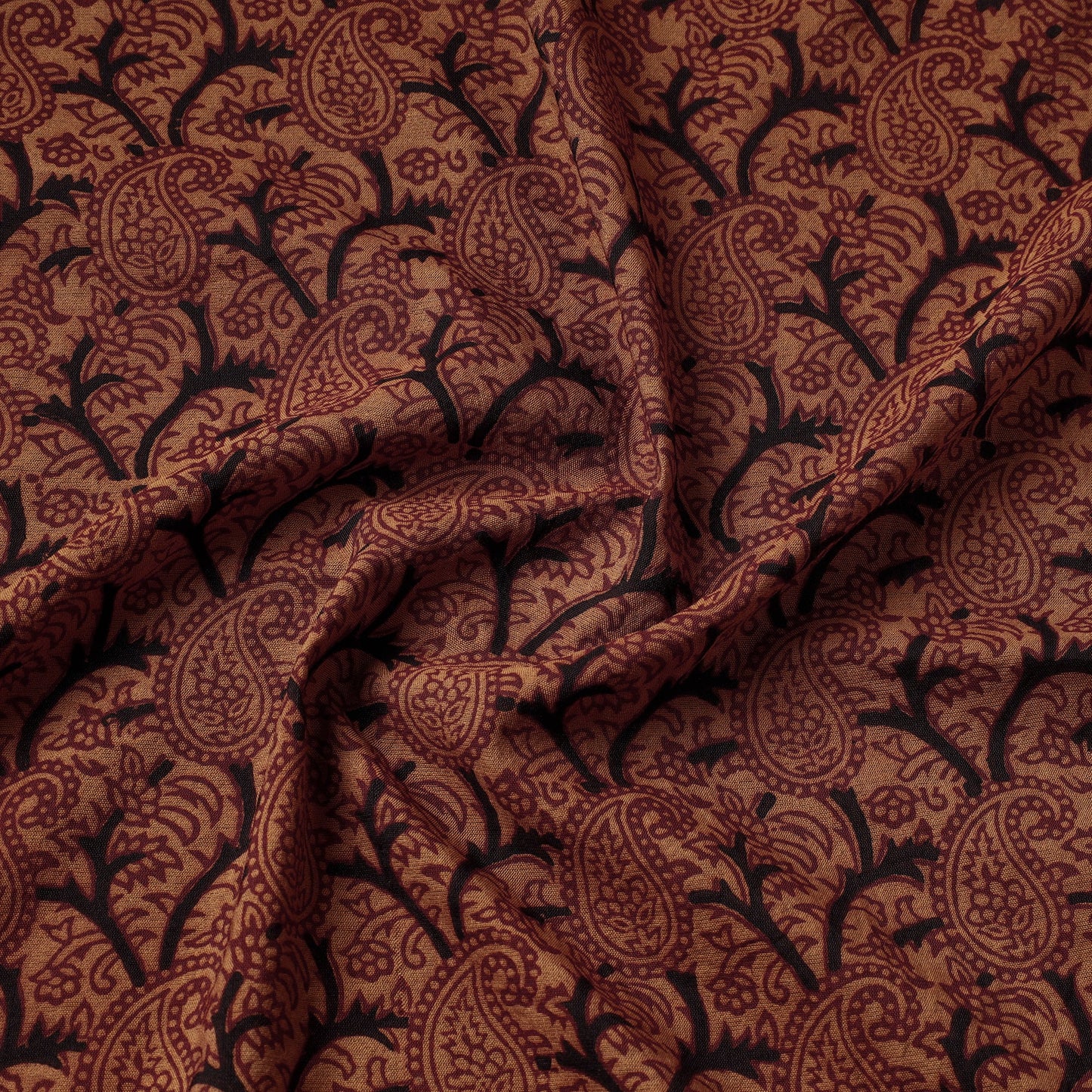 Brown Bagh Hand Block Printed Chanderi Silk Handloom Fabric 