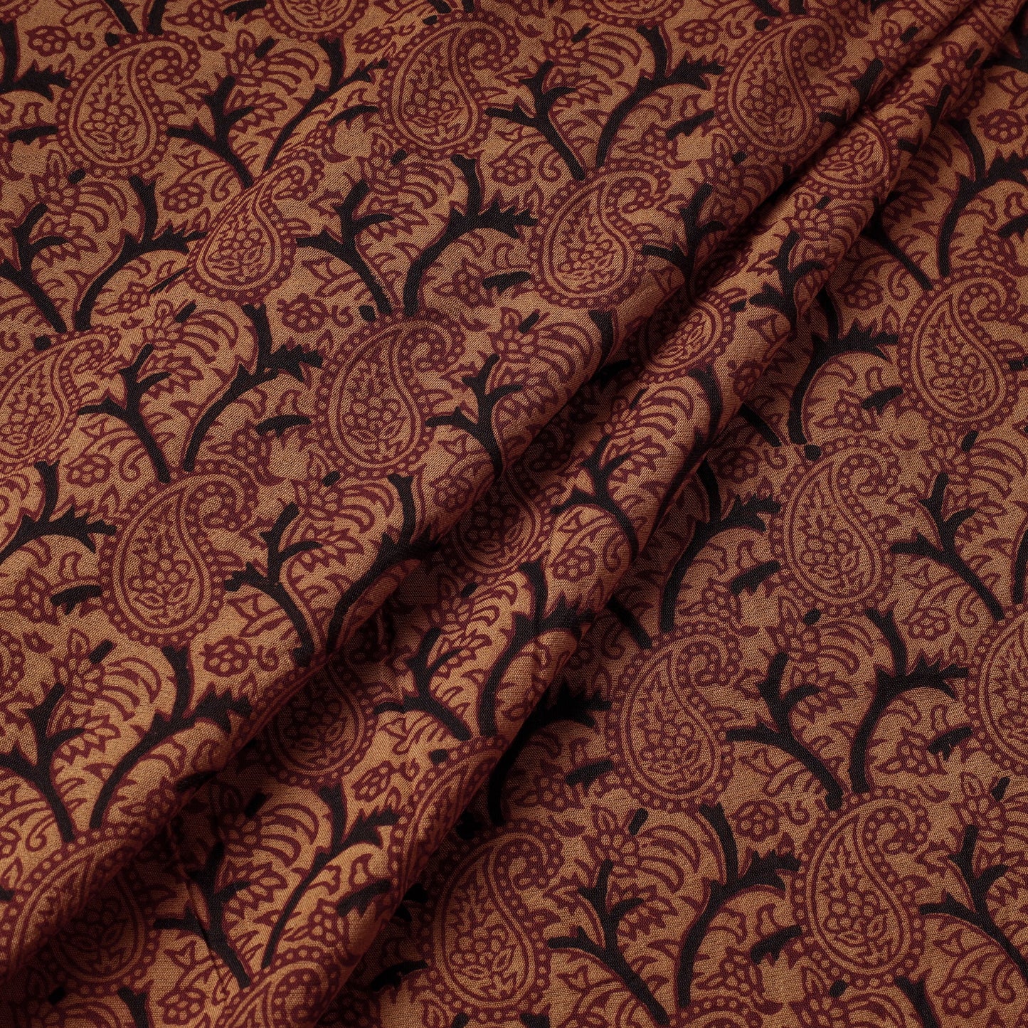 Brown Bagh Hand Block Printed Chanderi Silk Handloom Fabric 