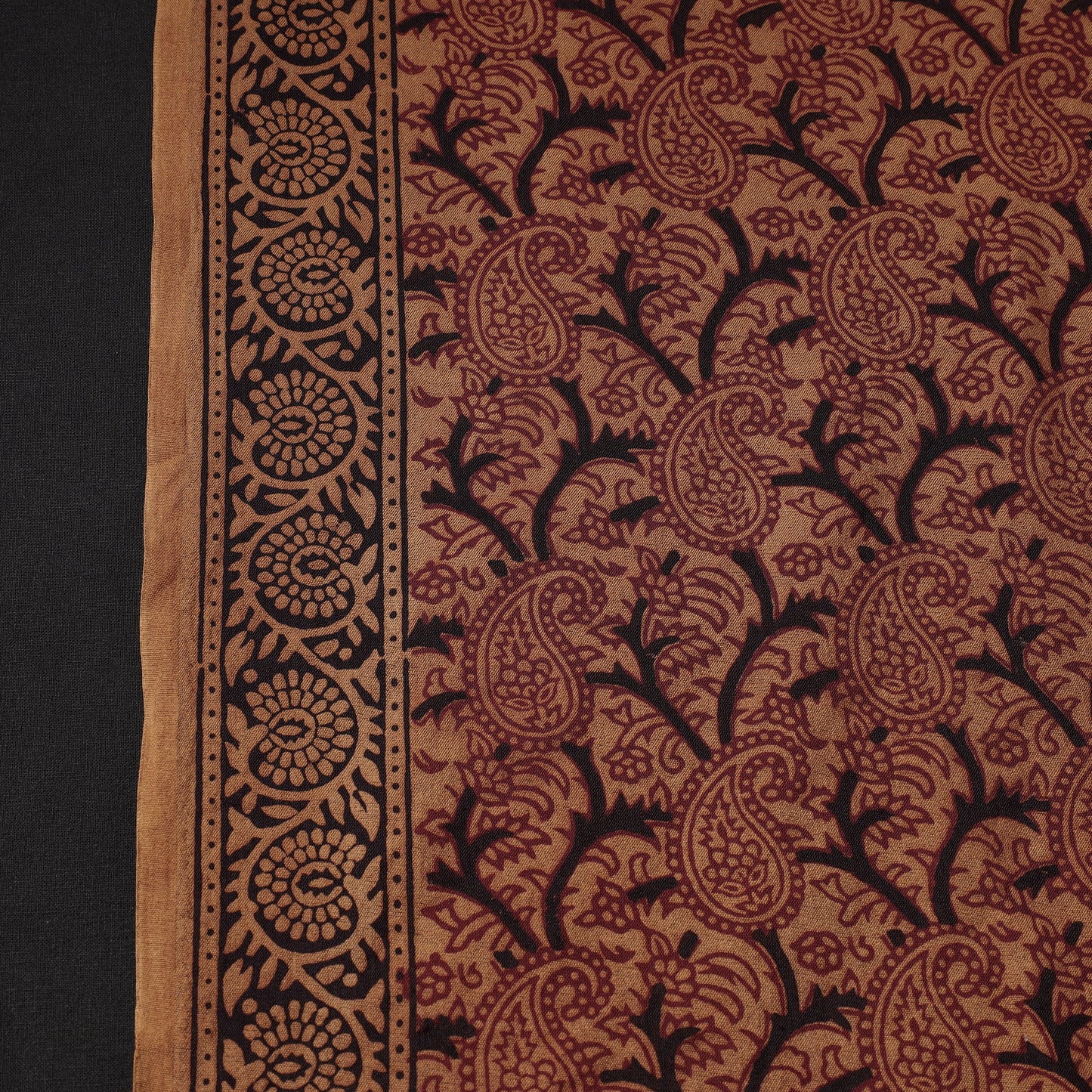 Brown Bagh Hand Block Printed Chanderi Silk Handloom Fabric 