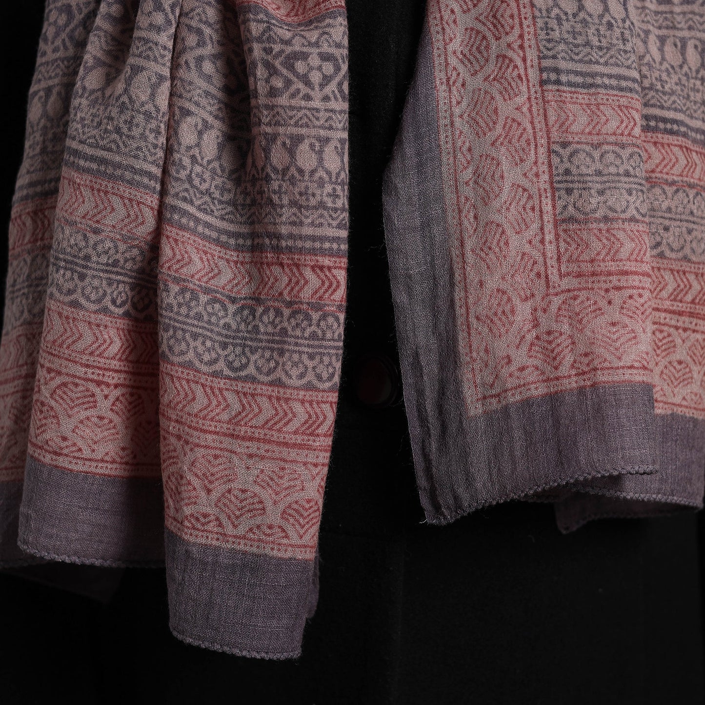 Brown - bagh hand printed merino woollen stole 36