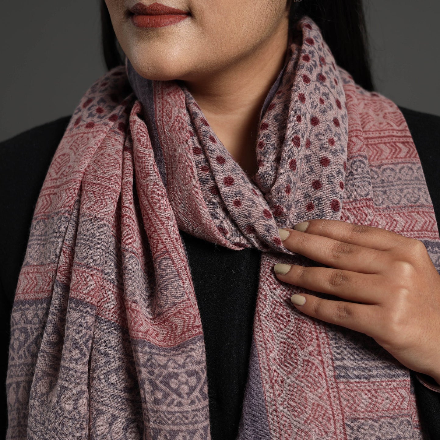 Brown - bagh hand printed merino woollen stole 36