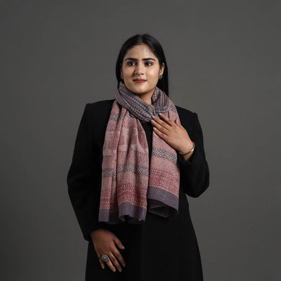 Brown - bagh hand printed merino woollen stole 38