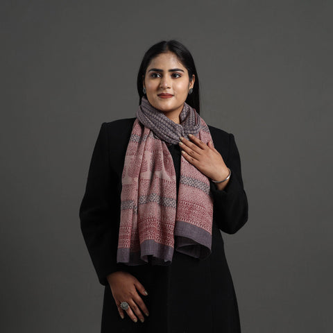 Brown - bagh hand printed merino woollen stole 38