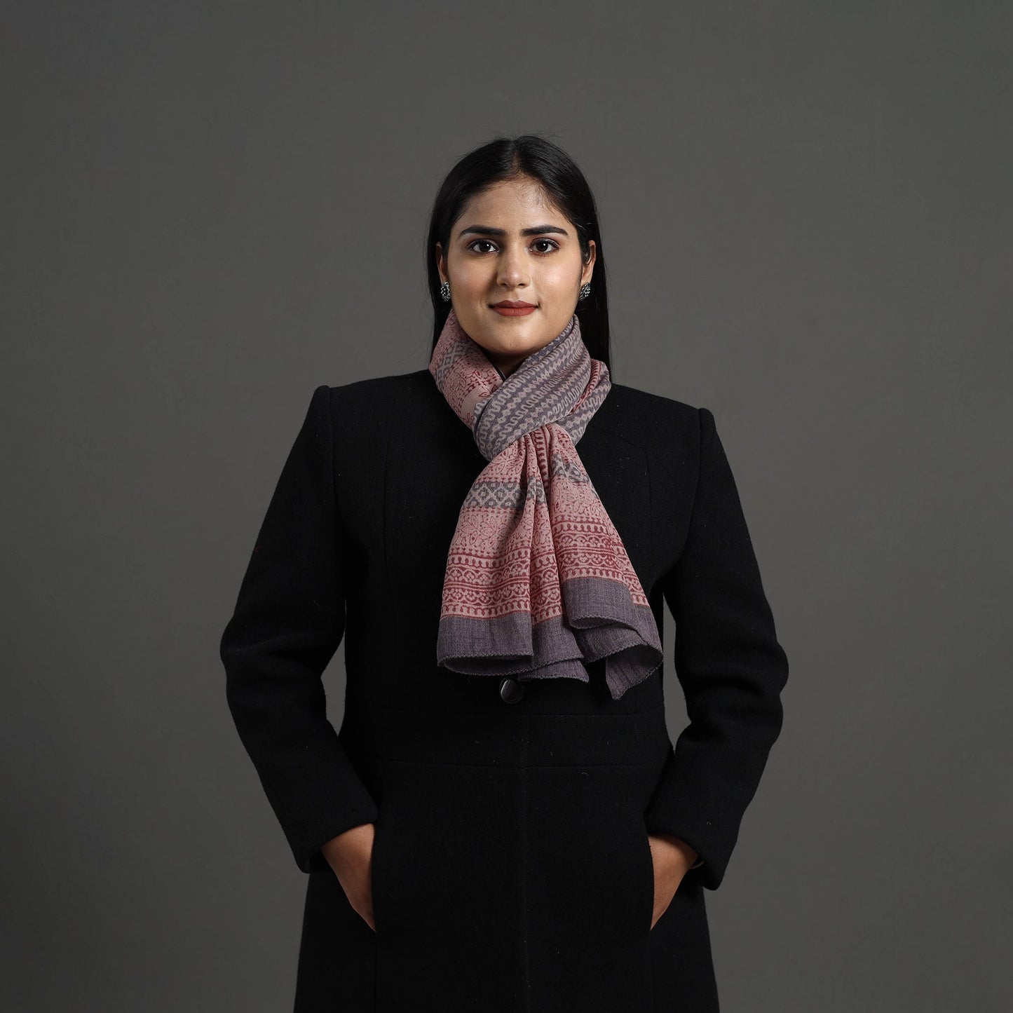 Brown - bagh hand printed merino woollen stole 38