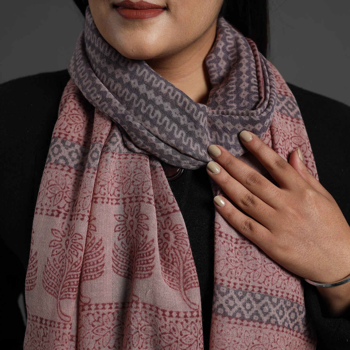 Brown - bagh hand printed merino woollen stole 38