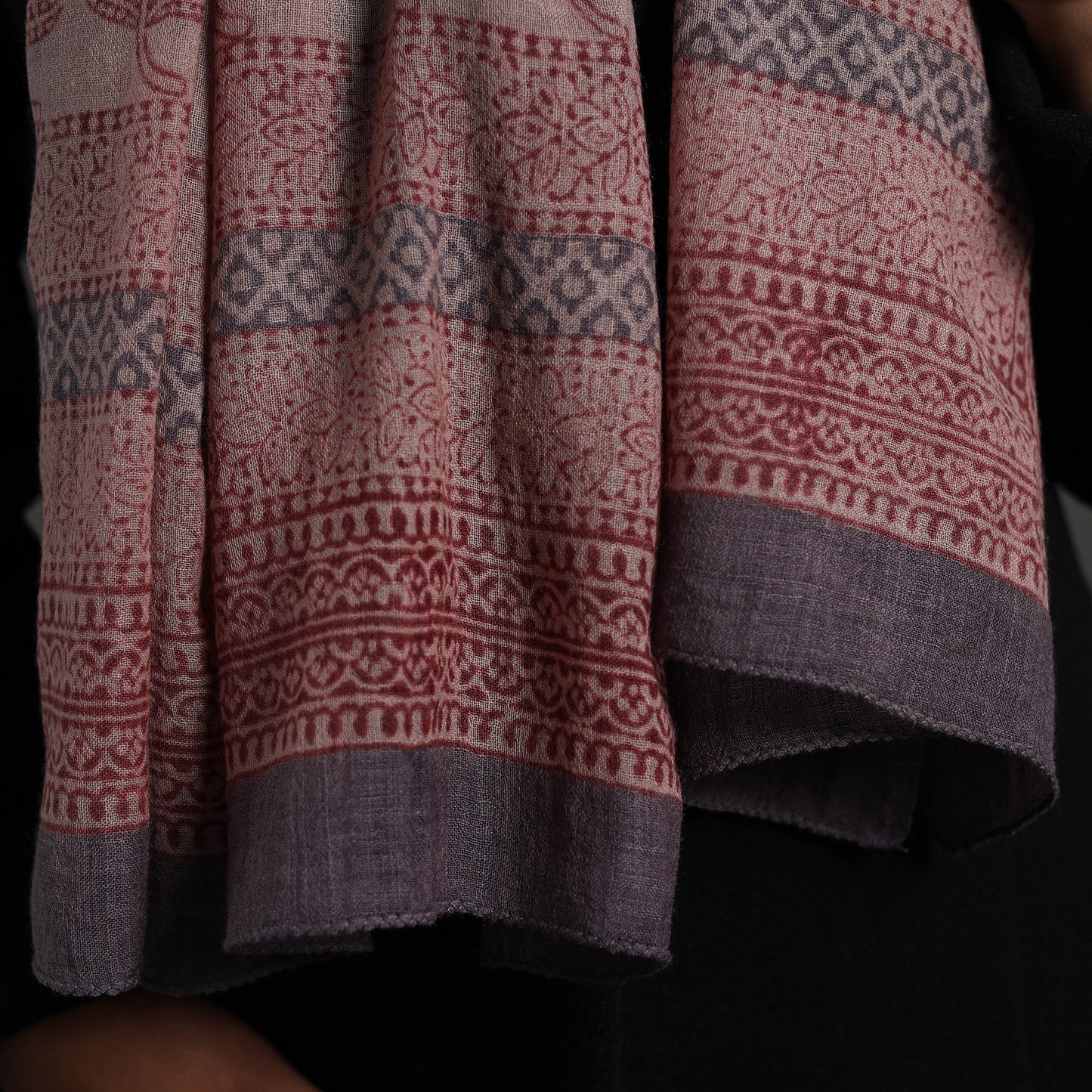 Brown - bagh hand printed merino woollen stole 38