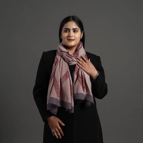 Brown - Bagh Hand Block Printed Merino Woollen Stole 40