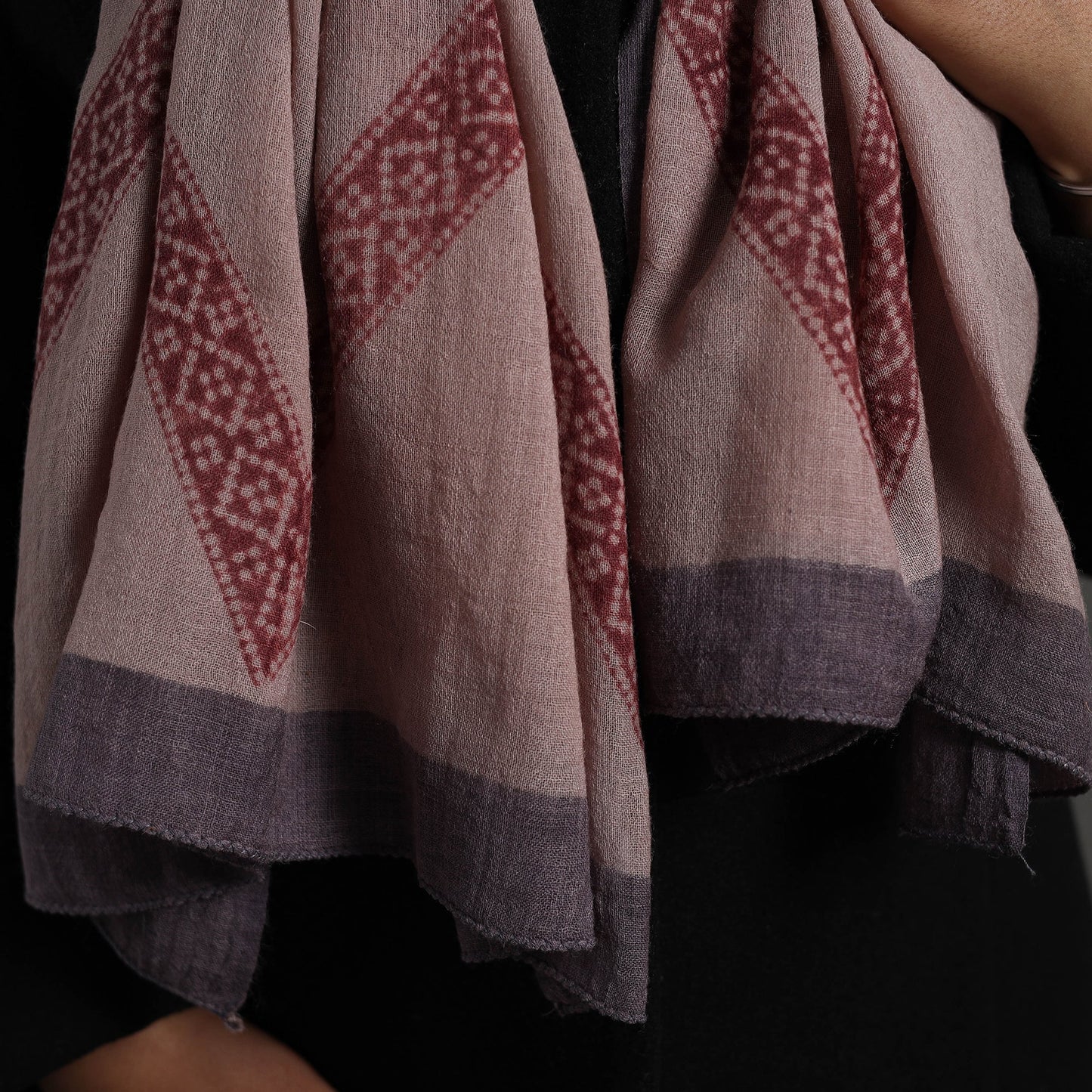 Brown - Bagh Hand Block Printed Merino Woollen Stole 40