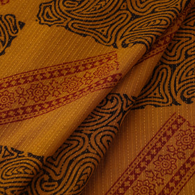 Brown Bagh Block Print Kantha Work Natural Dyed Cotton Fabric